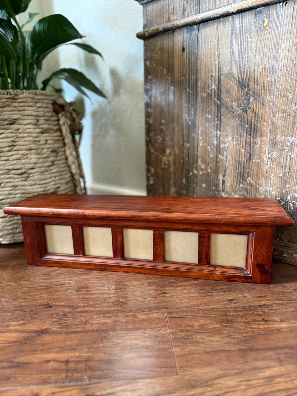 Vintage Wooden Shelf With 5 Photo Holders 22” Length
